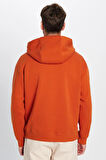 Unisex Oversize Geniş Kesim Pamuklu Yumuşak Dokulu Basic Kiremit Renk Kapüşonlu Sweatshirt