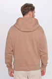 Unisex Oversize Geniş Kesim Pamuklu Yumuşak Dokulu İçi Polarlı Basic Vizon Renk Kapüşonlu Sweatshirt