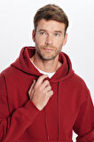 Unisex Oversize Geniş Kesim Pamuklu Yumuşak Dokulu İçi Polarlı Basic Bordo Kapüşonlu Sweatshirt