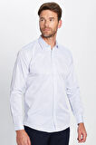 Erkek Modern Slim Fit Dar Kesim Uzun Kollu Pamuklu Çizgili 4 Mevsim İtalyan Yaka Gömlek