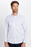 Erkek Modern Slim Fit Dar Kesim Uzun Kollu Pamuklu Çizgili 4 Mevsim İtalyan Yaka Gömlek