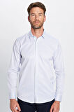 Erkek Modern Slim Fit Dar Kesim Uzun Kollu Pamuklu Çizgili 4 Mevsim İtalyan Yaka Gömlek