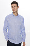 Erkek Modern Slim Fit Dar Kesim Uzun Kollu Pamuklu Çizgili 4 Mevsim İtalyan Yaka Gömlek