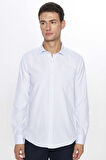 Erkek Modern Slim Fit Dar Kesim Uzun Kollu Pamuklu Çizgili 4 Mevsim İtalyan Yaka Gömlek