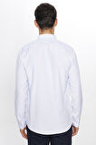 Erkek Modern Slim Fit Dar Kesim Uzun Kollu Pamuklu Çizgili 4 Mevsim İtalyan Yaka Gömlek