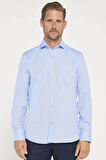 Erkek Regular Fit Klasik Kesim Pamuklu Kolay Ütü Armürlü Mavi Gömlek