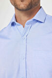 Erkek Regular Fit Klasik Kesim Pamuklu Kolay Ütü Armürlü Mavi Gömlek