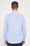 Erkek Regular Fit Klasik Kesim Pamuklu Kolay Ütü Armürlü Mavi Gömlek