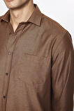 Erkek Regular Fit Klasik Kesim Pamuklu Armürlü Kahverengi Gömlek
