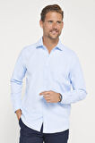 Erkek Regular Fit Klasik Kesim Kravatlık Armürlü Mavi Gömlek