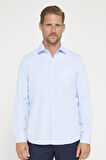 Erkek Regular Fit Klasik Kesim Kravatlık Armürlü Mavi Gömlek