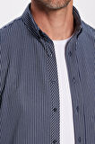 Erkek Slim Fİt Dar Kesim Uzun Kollu Pamuklu Çizgili 4 Mevsim Düğmeli Yaka Gömlek