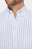Erkek Regular Fit Klasik Kesim Düğmeli Yaka Pamuklu Kolay Ütü Çizgili Gömlek