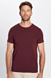 Erkek Slim Fit Dar Kesim Pamuklu Yumuşak Doku Likralı Esnek Kumaş Basic Bordo Bisiklet Yaka Tişört