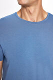 Erkek Slim Fit Dar Kesim Pamuklu Yumuşak Doku Likralı Esnek Kumaş Basic Mavi Bisiklet Yaka Tişört