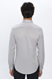 Erkek Slim Fit Dar Kesim Pamuklu Kolay Ütü Gri Düğmeli Yaka Gömlek
