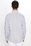 Erkek Slim Fit Dar Kesim Uzun Kollu %100 Pamuk Keten Doku Apoletli Gri Gömlek