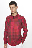 Erkek Slim Fit Dar Kesim Uzun Kollu Pamuklu Kolay Ütü Kareli Düğmeli Yaka Gömlek