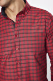 Erkek Slim Fit Dar Kesim Uzun Kollu Pamuklu Kolay Ütü Kareli Düğmeli Yaka Gömlek
