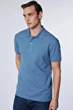Erkek Slim Fit Dar Kesim Pamuklu Yumuşak Dokulu Serin Tutan Kumaş Düz Pike Mavi Polo Yaka Tişört