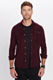 Erkek Slim Fit Dar Kesim Oduncu Çift Cepli Kapaklı Düz Bordo Kışlık Gömlek