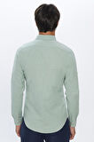 Erkek Slim Fit Dar Kesim %100 Pamuk Keten Doku Çift Cep Spor Yaka Yeşil Gömlek