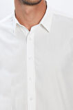 Erkek Modern Fit Dar Kesim %100 Pamuk Armürlü Premium Beyaz Gömlek