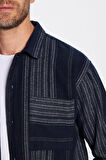 Erkek Relax Fit Rahat Kesim Oduncu Çizgili Tek Cepli Kışlık Gömlek