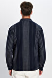 Erkek Relax Fit Rahat Kesim Oduncu Çizgili Tek Cepli Kışlık Gömlek
