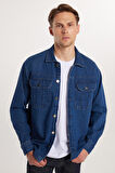Unisex Relax Fit Rahat Kesim Denim Kot Kapaklı Çift Cepli Overshirt Ceket Tarzı Gömlek