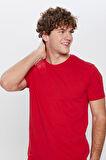 Unisex Slim Fit Dar Kesim %100 Pamuk Yumuşak Dokulu Kırmızı Bisiklet Yaka Tişört
