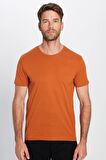 Unisex Slim Fit Dar Kesim %100 Pamuk Yumuşak Dokulu Tarçın Renk Bisiklet Yaka Tişört