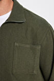 Unisex Relax Fit Rahat Kesim Fermuarlı Cepli Kışlık Haki Dik Yaka Overshirt Ceket Tarzı Gömlek