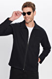 Unisex Relax Fit Rahat Kesim Fermuarlı Cepli Kışlık Siyah Dik Yaka Overshirt Ceket Tarzı Gömlek