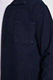 Unisex Relax Fit Rahat Kesim Fermuarlı Cepli Kışlık Lacivert Dik Yaka Overshirt Ceket Tarzı Gömlek