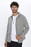 Unisex Relax Fit Rahat Kesim Kışlık Oduncu Desenli Overshirt Ceket Tarzı Gri Dik Yaka Gömlek
