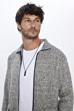 Unisex Relax Fit Rahat Kesim Kışlık Oduncu Desenli Overshirt Ceket Tarzı Gri Dik Yaka Gömlek