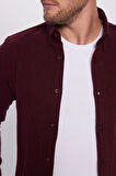Erkek Slim Fit Dar Kesim Oduncu Düz Bordo Düğmeli Yaka Kışlık Gömlek