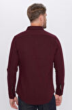 Erkek Slim Fit Dar Kesim Oduncu Düz Bordo Düğmeli Yaka Kışlık Gömlek
