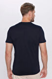 Erkek Slim Fit Dar Kesim %100 Pamuk Yumuşak Dokulu Lacivert V Yaka Tişört