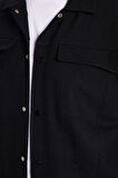 Erkek Relax Fit Rahat Kesim Oduncu Apaş Yaka Çift Cep Kapaklı Düz Siyah Kışlık Gömlek