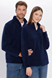 Unisex Standart Fit Rahat Kesim Tüylenme Yapmayan Soğuk Geçirmez Lacivert Dik Yaka Polar Sweatshirt