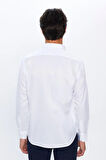 Erkek Regular Fit Klasik Kesim Pamuklu Tek Cepli Armürlü Beyaz Gömlek