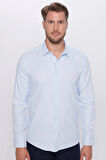 Erkek Modern Fit Dar Kesim Pamuklu Kolay Ütü Armürlü Mavi Gömlek