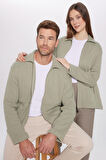 Unisex Relax Fit Rahat Kesim Örme Fermuarlı Çift Cepli Su Yeşili Kışlık Gömlek