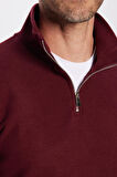 Unisex Relax Fit Rahat Kesim Pamuklu Yarım Fermuarlı Bordo Dik Yaka Sweatshirt
