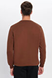 Unisex Oversize Geniş Kesim Pamuklu Yumuşak Dokulu Polarlı Basic Kahverengi Bisiklet Yaka Sweatshirt