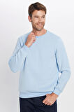 Unisex Oversize Geniş Kesim Pamuklu Yumuşak Dokulu İçi Polarlı Basic Mavi Bisiklet Yaka Sweatshirt