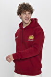 Unisex Oversize Geniş Kesim Pamuklu Yumuşak Dokulu İçi Polarlı Baskılı Bordo Kapüşonlu Sweatshirt