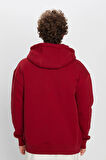 Unisex Oversize Geniş Kesim Pamuklu Yumuşak Dokulu İçi Polarlı Baskılı Bordo Kapüşonlu Sweatshirt